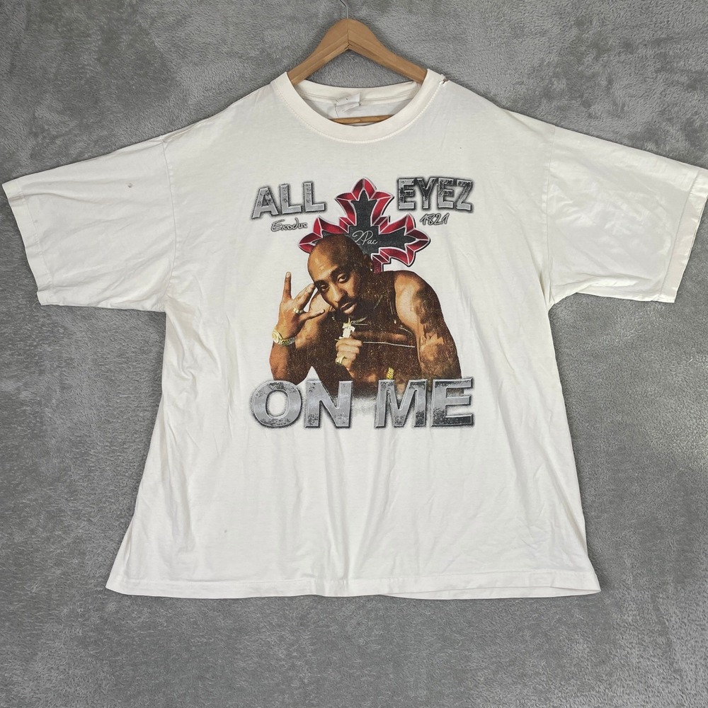 2Pac T Shirt Mens 3XL White All Eyez On Me Graphic Rap Tee Hip Hop Streetwear